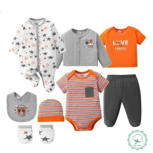 8-pc Soft Unisex Newborn Layette Sets Spring Summer