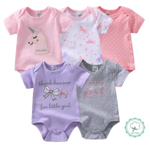 5pcs Girls' Short-Sleeve Bodysuits